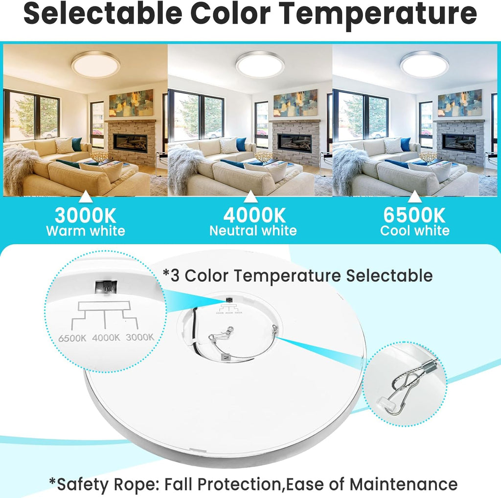 28W LED Flush Mount Ceiling Light, 3200LM Ultra Bright Round Ceiling Lamp, 3 Color Temperature Selectable 3000K/4000K/6500K, 25,000 Hours Lifespan Modern Low Profile Light Fixture for Bedroom Kitchen Bathroom Hallway