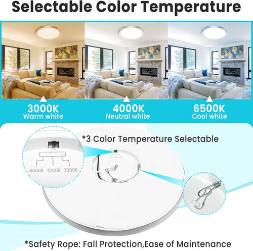 28W LED Flush Mount Ceiling Light, 3200LM Ultra Bright Round Ceiling Lamp, 3 Color Temperature Selectable 3000K/4000K/6500K, 25,000 Hours Lifespan Modern Low Profile Light Fixture for Bedroom Kitchen Bathroom Hallway
