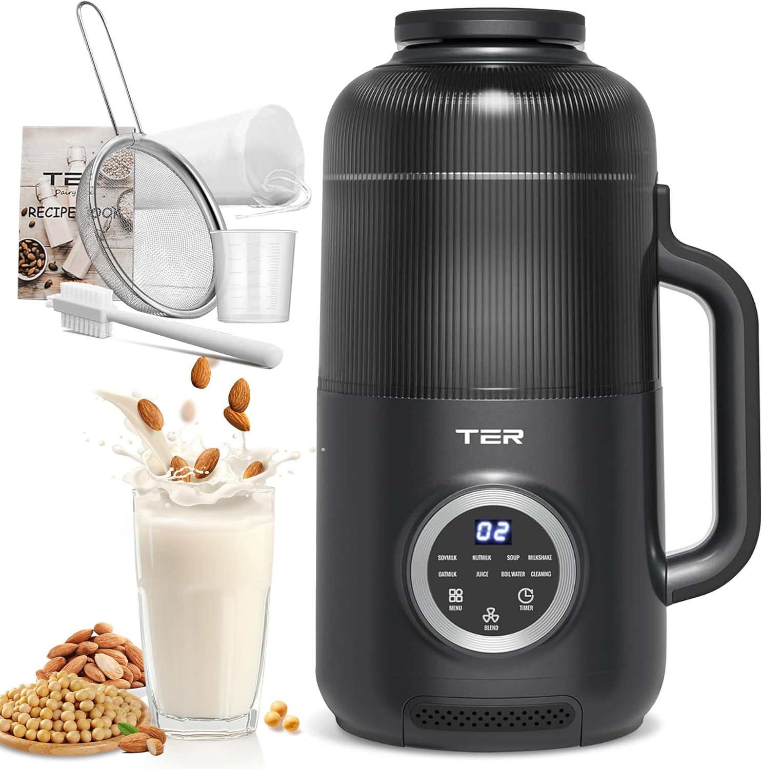10-in-1 Nut Milk Maker, 40oz Almond Milk Machine for Homemade Plant-Based Milk, Oat, Soybean, Coconut milk, Soy Bean Milk Machine with Delay Start/Auto-Clean/Boil Water/Keep Warm, Black