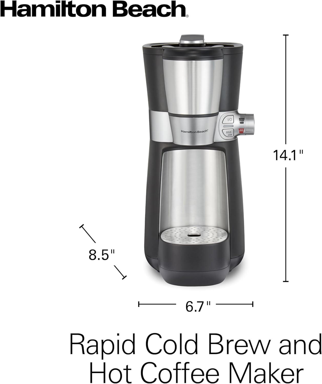 Hamilton Beach 42501 Convenient Craft Rapid Cold Brew and Hot Coffee Maker 16 oz. Capacity Single Serve Grounds Brewer, Black