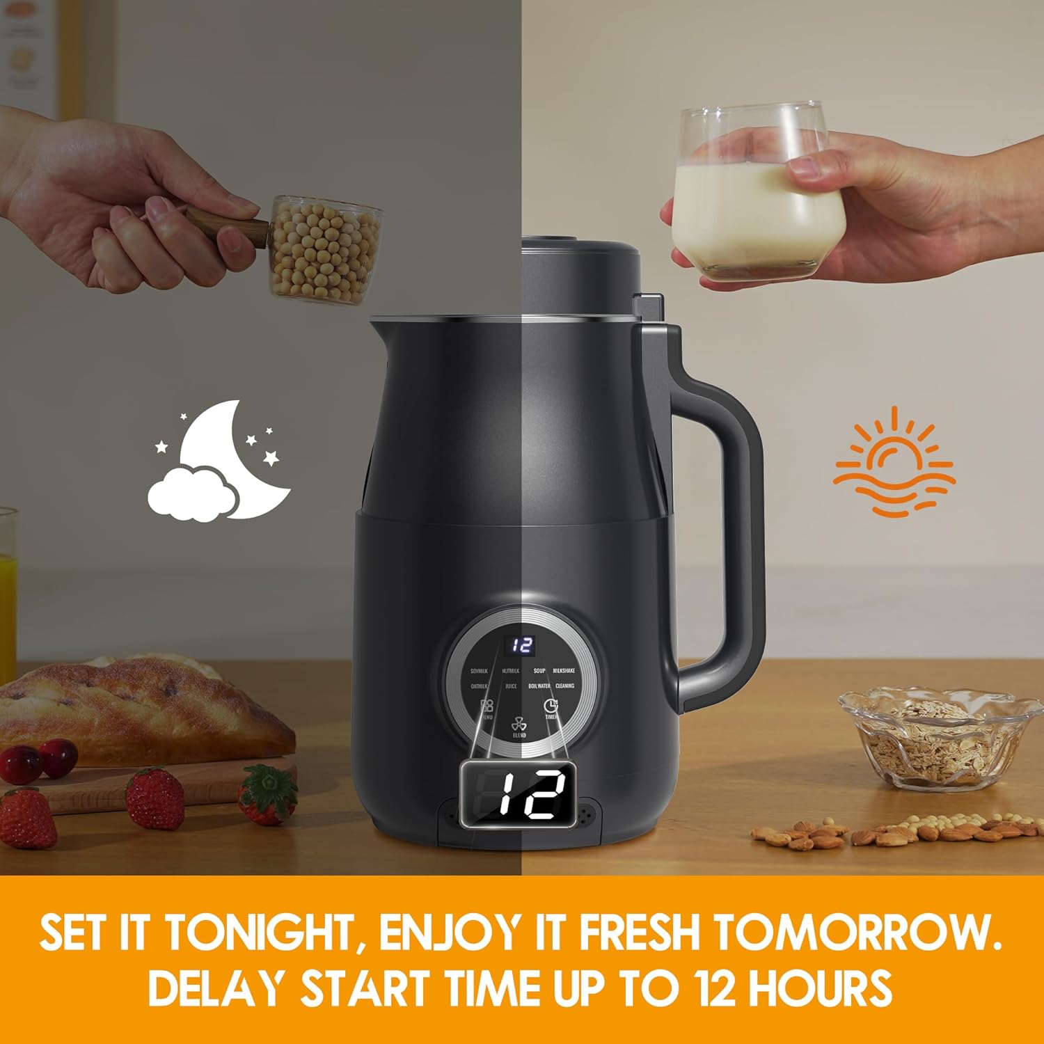 10-in-1 Nut Milk Maker, 40oz Almond Milk Machine for Homemade Plant-Based Milk, Oat, Soybean, Coconut milk, Soy Bean Milk Machine with Delay Start/Auto-Clean/Boil Water/Keep Warm, Black