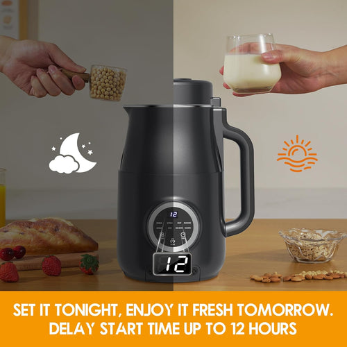 10-in-1 Nut Milk Maker, 40oz Almond Milk Machine for Homemade Plant-Based Milk, Oat, Soybean, Coconut milk, Soy Bean Milk Machine with Delay Start/Auto-Clean/Boil Water/Keep Warm, Black