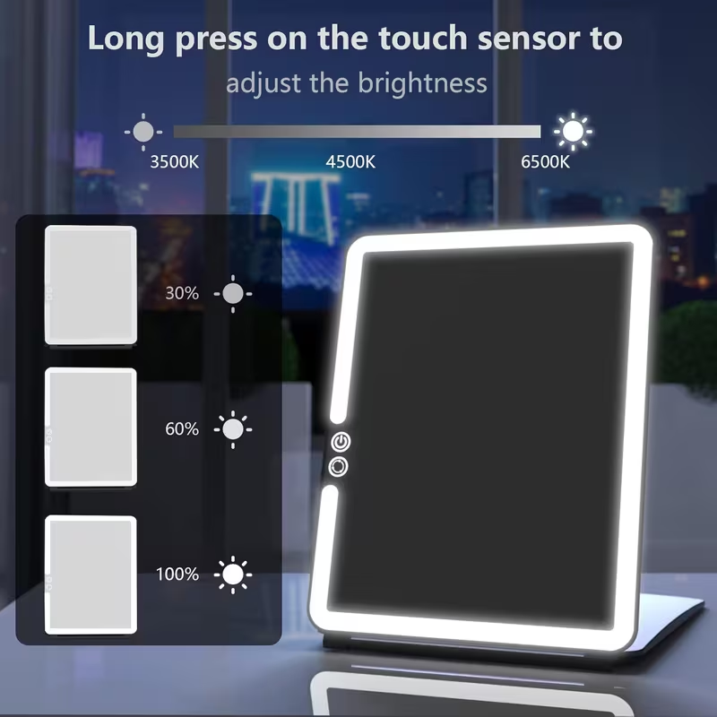 LED Lighted Makeup Mirror – 72 LEDs, 3 Color Modes, Touch Dimmable, Rechargeable Folding Travel Vanity Mirror