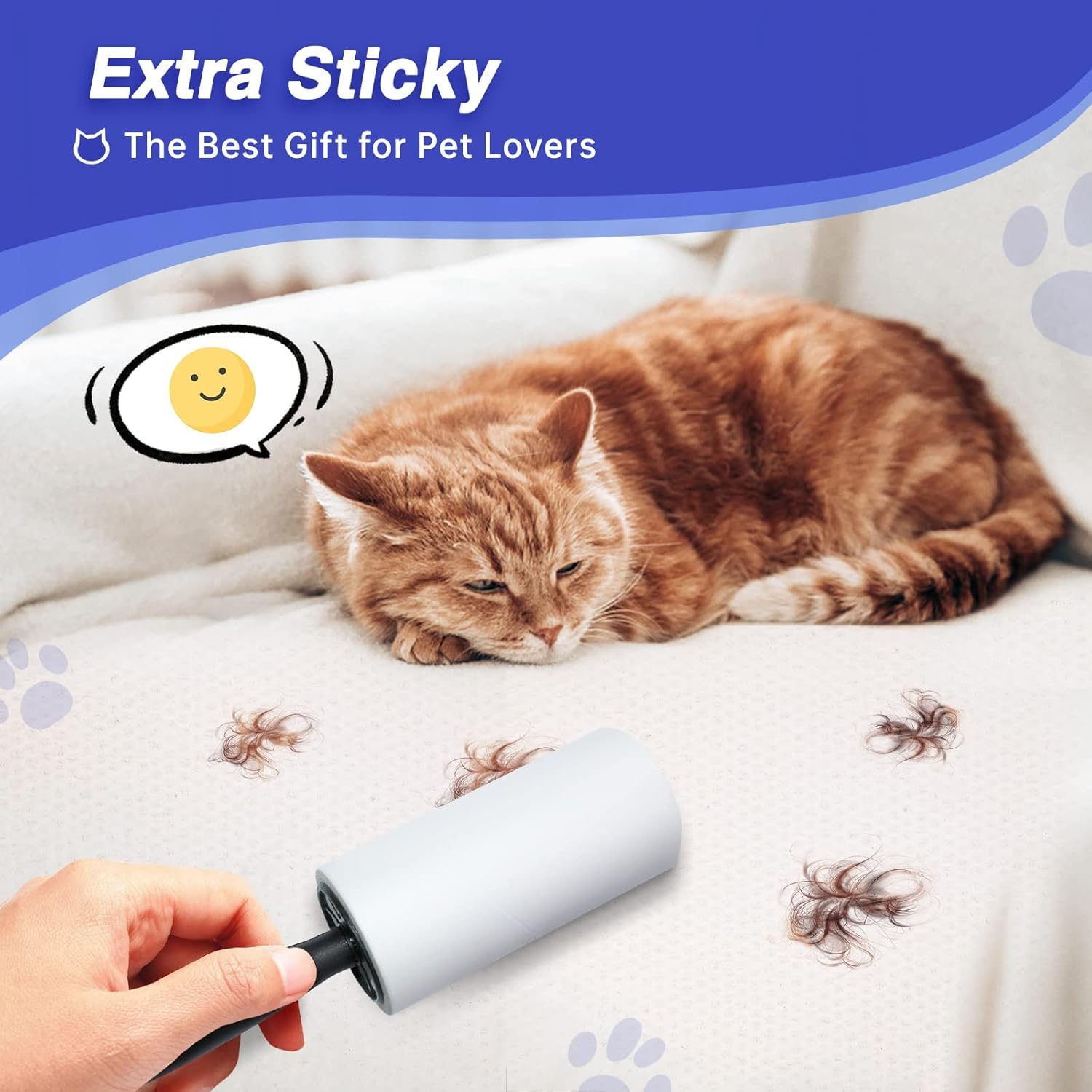 RAINBEAN Extra Sticky Lint Roller Set 540 Sheets with 6 Refills & 2 Handles, Pet Hair Remover for Clothes Furniture Carpet