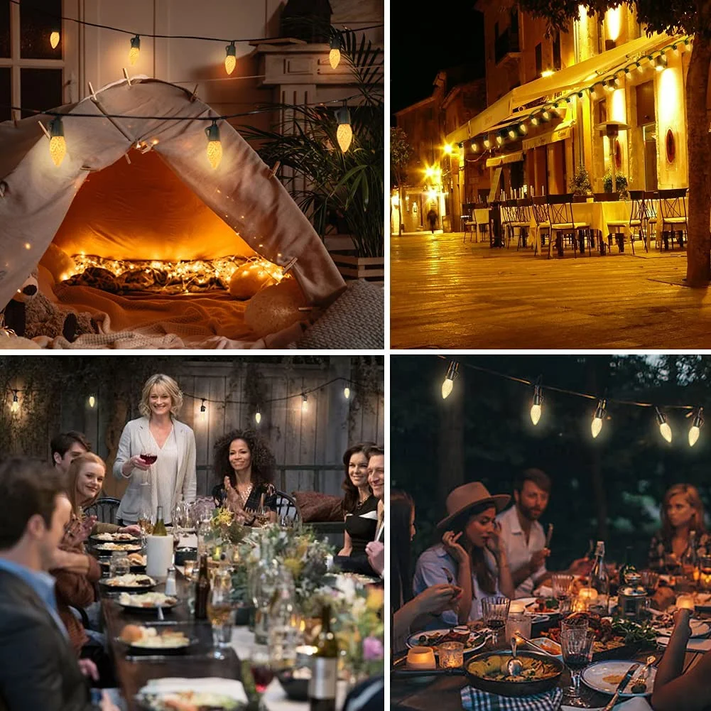 Outdoor String Lights 49ft Shatterproof LED Outdoor Lights Waterproof Patio String Light with 20pcs C35 Bulbs Commercial Hanging Light for Cafe Bistro Garden Deck Backyard Balcony Party Decor