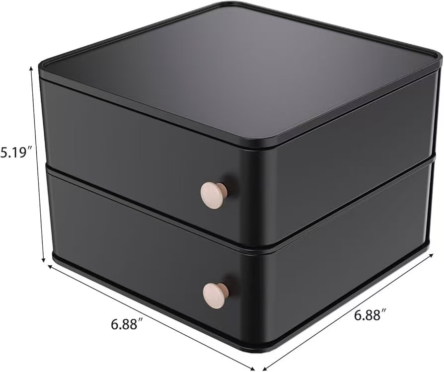 Rotating Makeup Organizer with Drawers – Stackable Cosmetic Storage Box, 360° Rotating Vanity Organizer for Skincare, Jewelry & Bathroom Countertop
