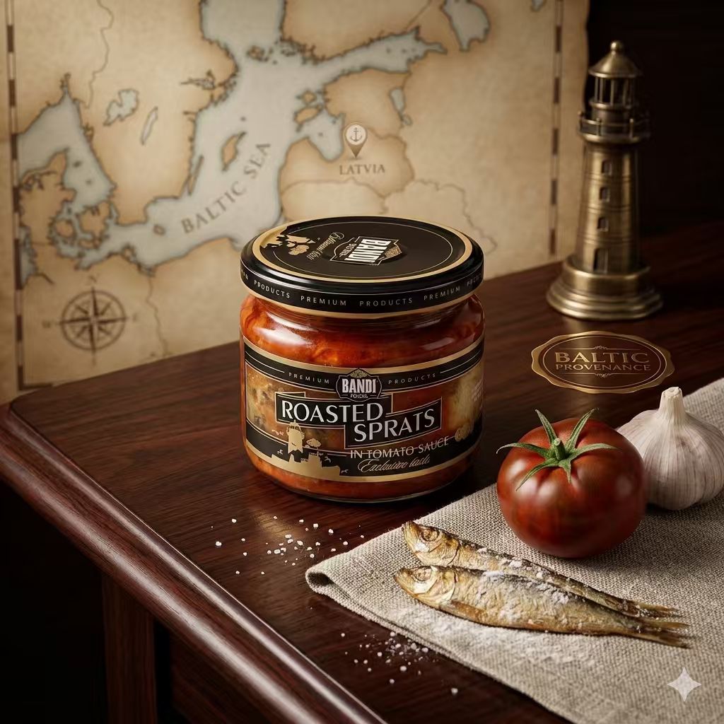 Bandi Foods Roasted Sprats in Tomato Sauce 280g, Baltic Sea Wild-Caught Fish from Latvia, Ready-to-Eat Seafood, High Omega-3 & Protein, Best Before 01/14/2030