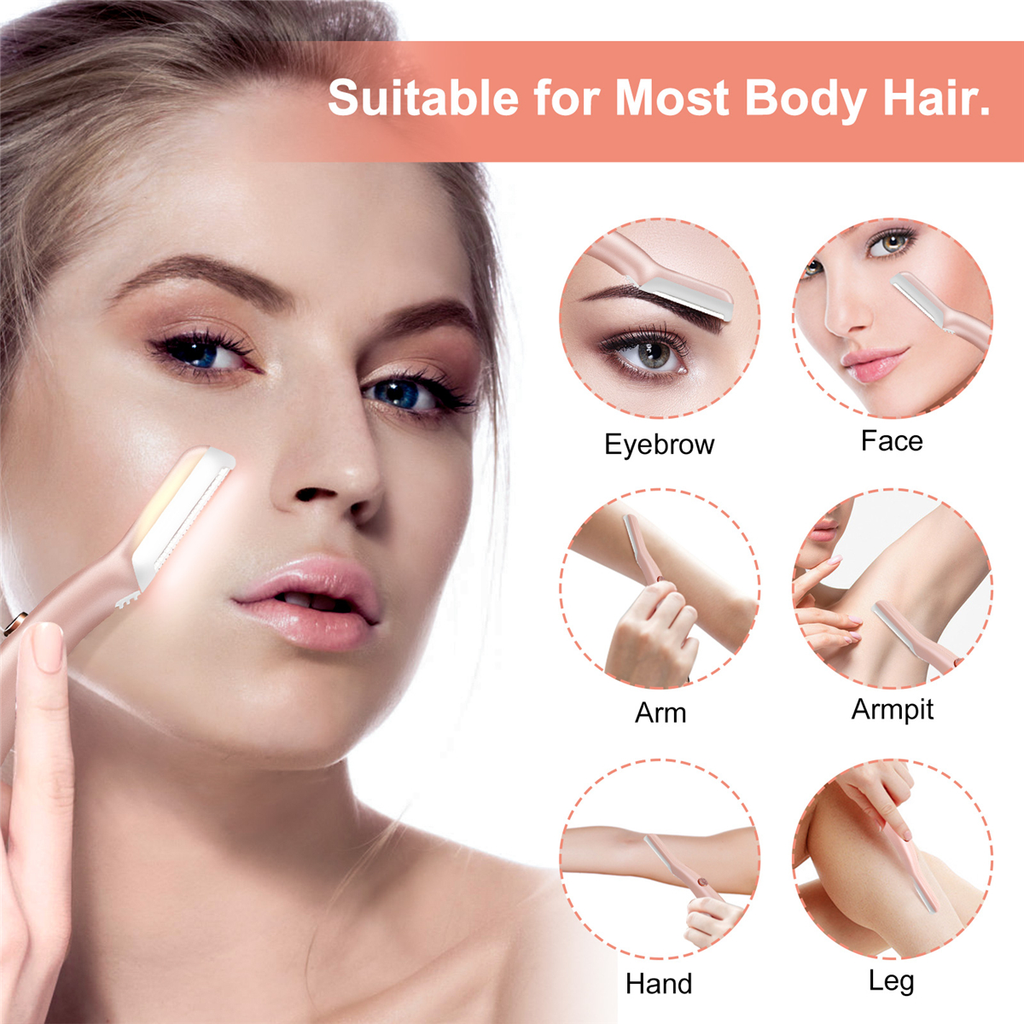 Hizek Eyebrow Razor Shaver with LED Light + 6pcs Cutter Head