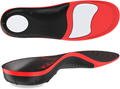 Full-Length Supportive Gel Insoles with Cushioned Heel and Breathable Fabric for Everyday Shoes, Red & Black
