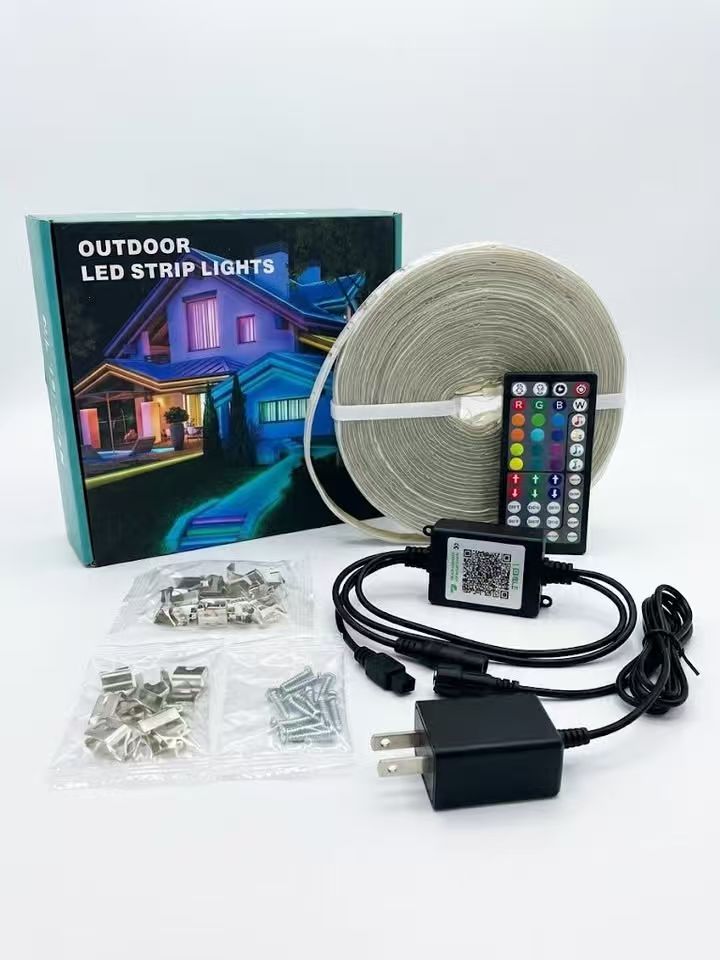 60ft Outdoor RGB LED Strip Lights with Bluetooth App Control, Remote & Music Sync