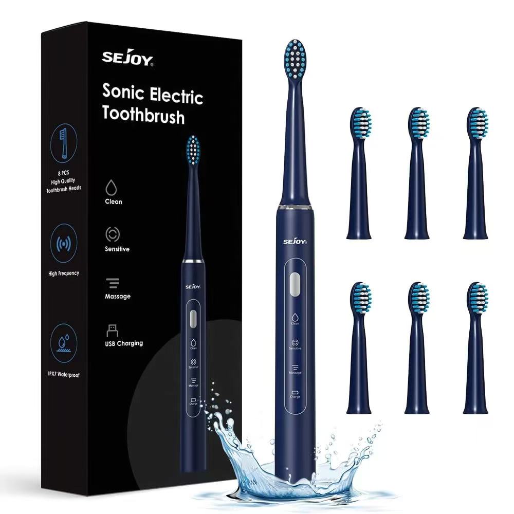 SEJOY Sonic Electric Toothbrush – Rechargeable Waterproof Toothbrush with 7 Brush Heads & 3 Cleaning Modes