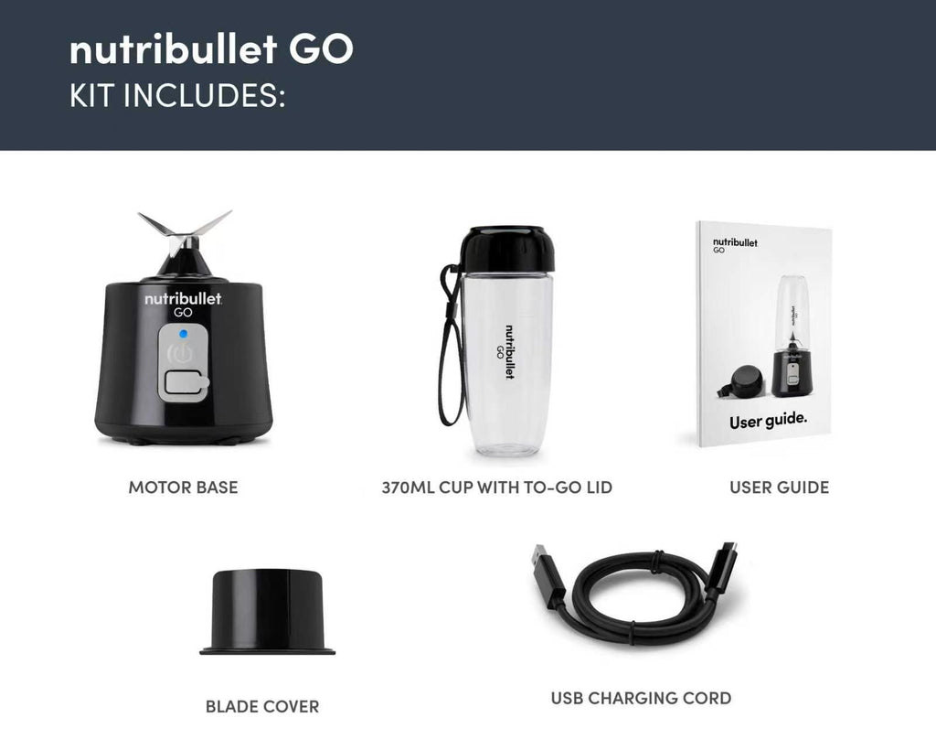 Nutribullet GO Cordless Personal Blender 370ml USB Rechargeable Portable Smoothie Maker Black