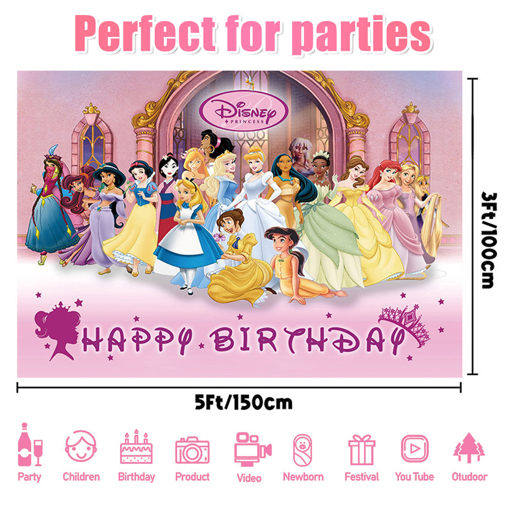 Pink Fairy Tale Princess Birthday Party Decorations Set – Kids Party Supplies with Backdrop, Banner, Balloons, Tableware & Cake Toppers