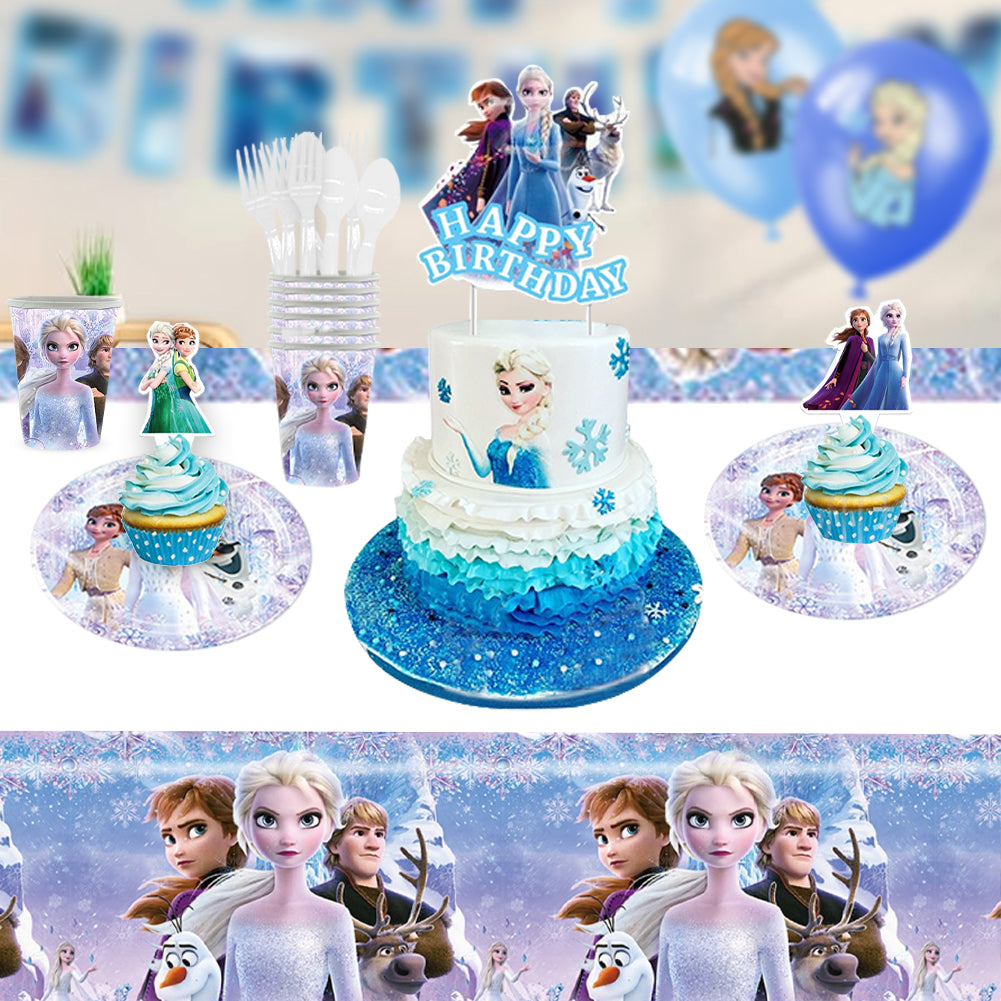 Winter Snow Princess Birthday Party Decorations Set – Kids Party Supplies with Backdrop, Banner, Balloons, Tableware & Cake Toppers (Blue Ice Theme)