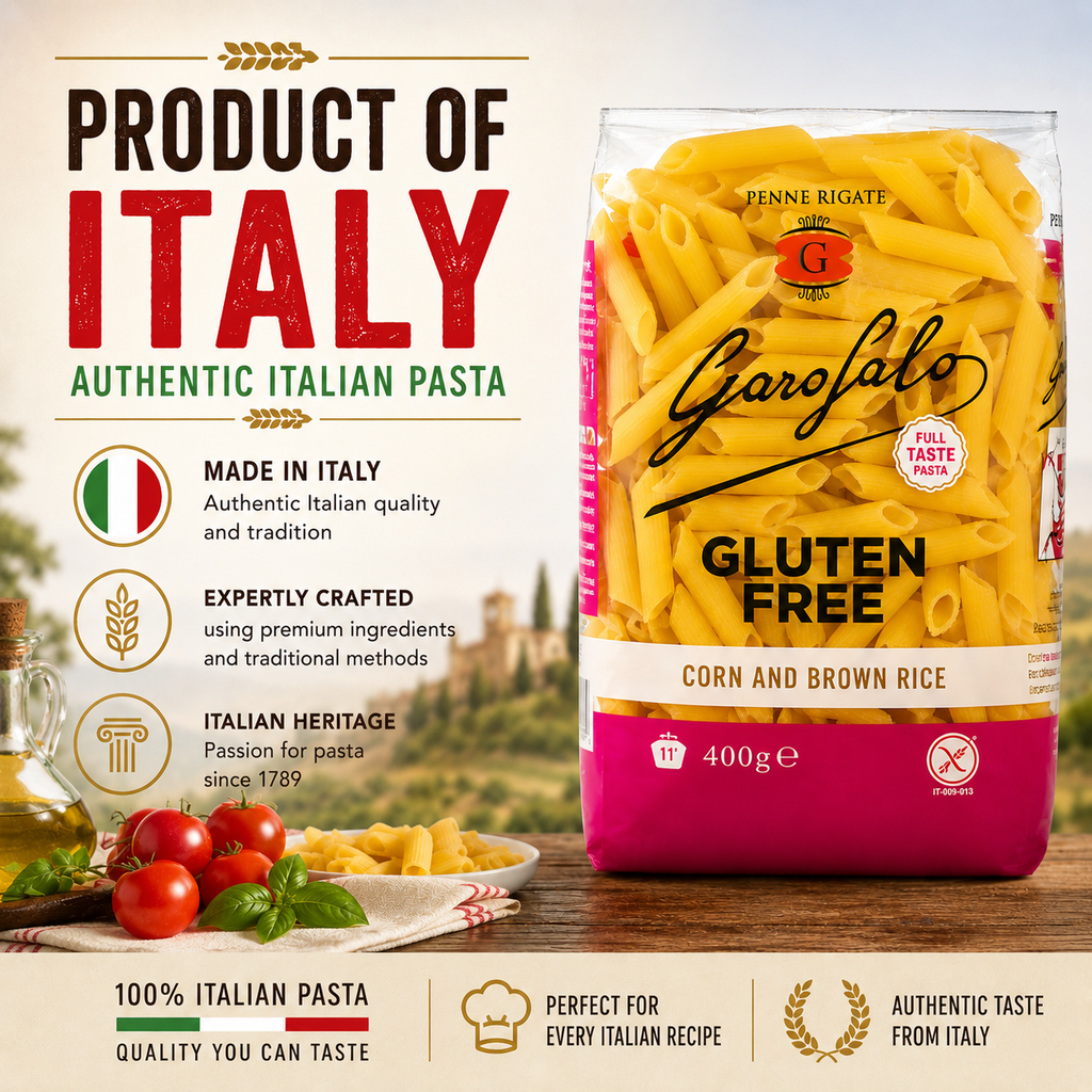 Gluten Free Penne Rigate #70 Pasta, Italian Style Tube Pasta, 2-Pack, 500g Each