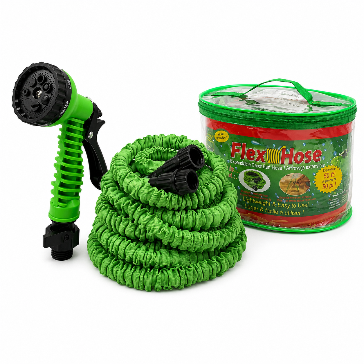 Expandable Garden Hose with 7-Pattern Spray Nozzle, Flexible Lightweight Water Hose with Storage Bag, 50 ft