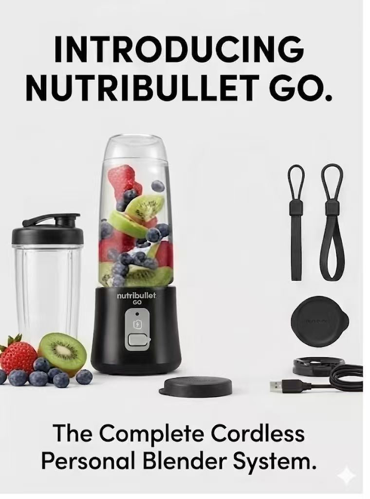 Nutribullet GO Cordless Personal Blender 370ml USB Rechargeable Portable Smoothie Maker Black