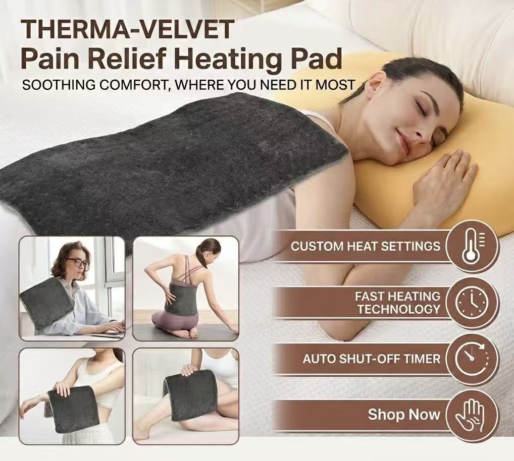 Electric Heating Pad with 4 Heat Settings & 2-Hour Auto Shut-Off – 30 × 60 cm (Approx. 12 × 24), Gray