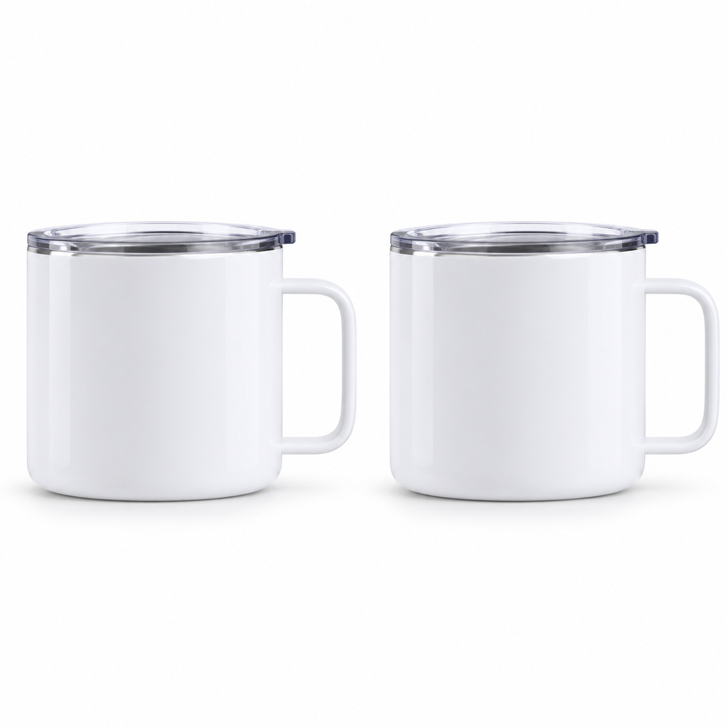 14 oz White Stainless Steel Insulated Coffee Mugs with Handles & Lids（56*54*25）