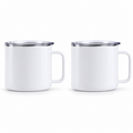 14 oz White Stainless Steel Insulated Coffee Mugs with Handles & Lids（56*54*25）