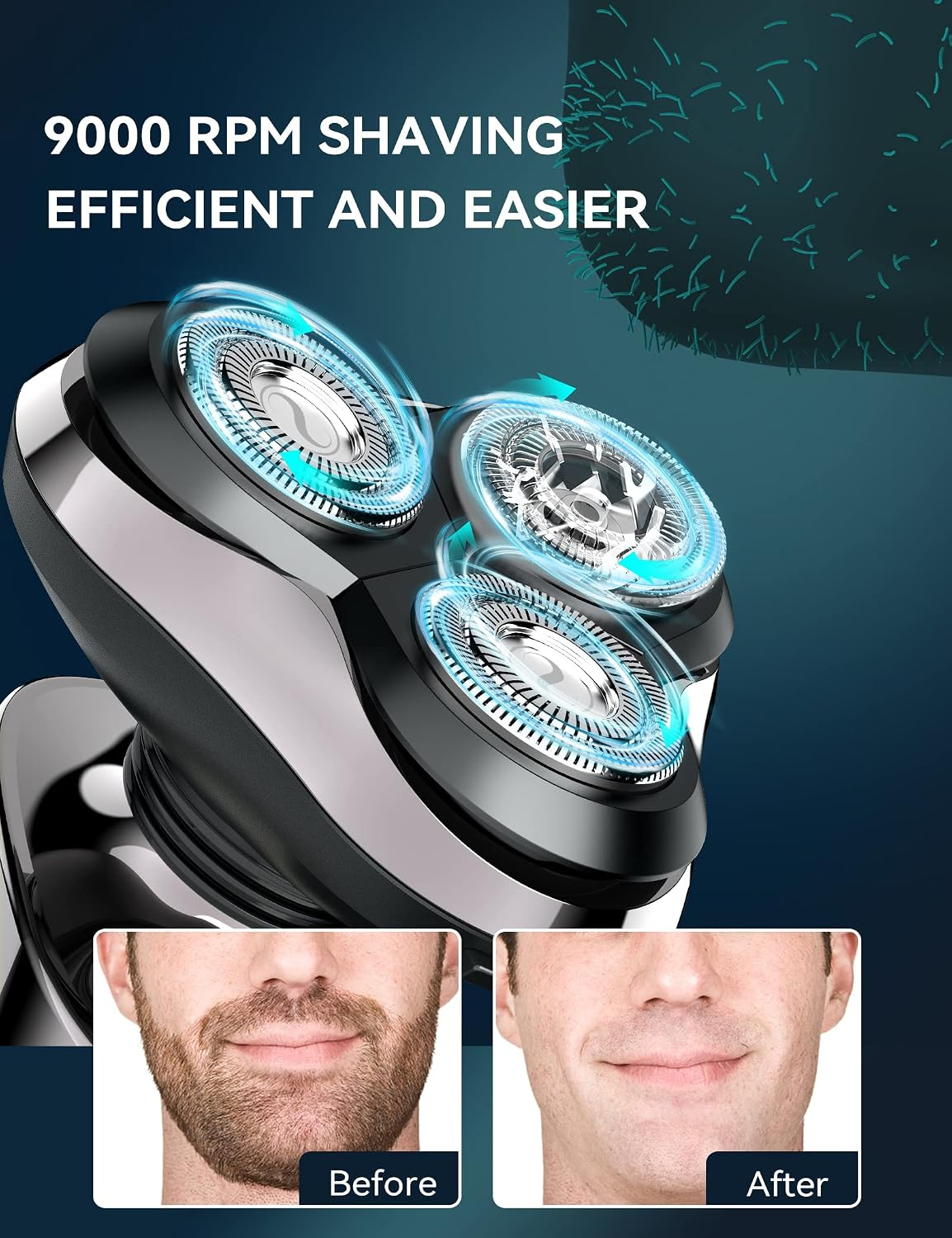 KENSEN Men's Rechargeable Rotary Electric Shaver – Wet & Dry, IPX6 Water-Resistant, LED Display