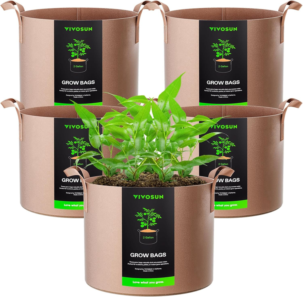Fabric Grow Bags with Handles, Thickened Breathable Plant Pots, Nonwoven Garden Planters for Vegetables, Flowers, Indoor & Outdoor Gardening