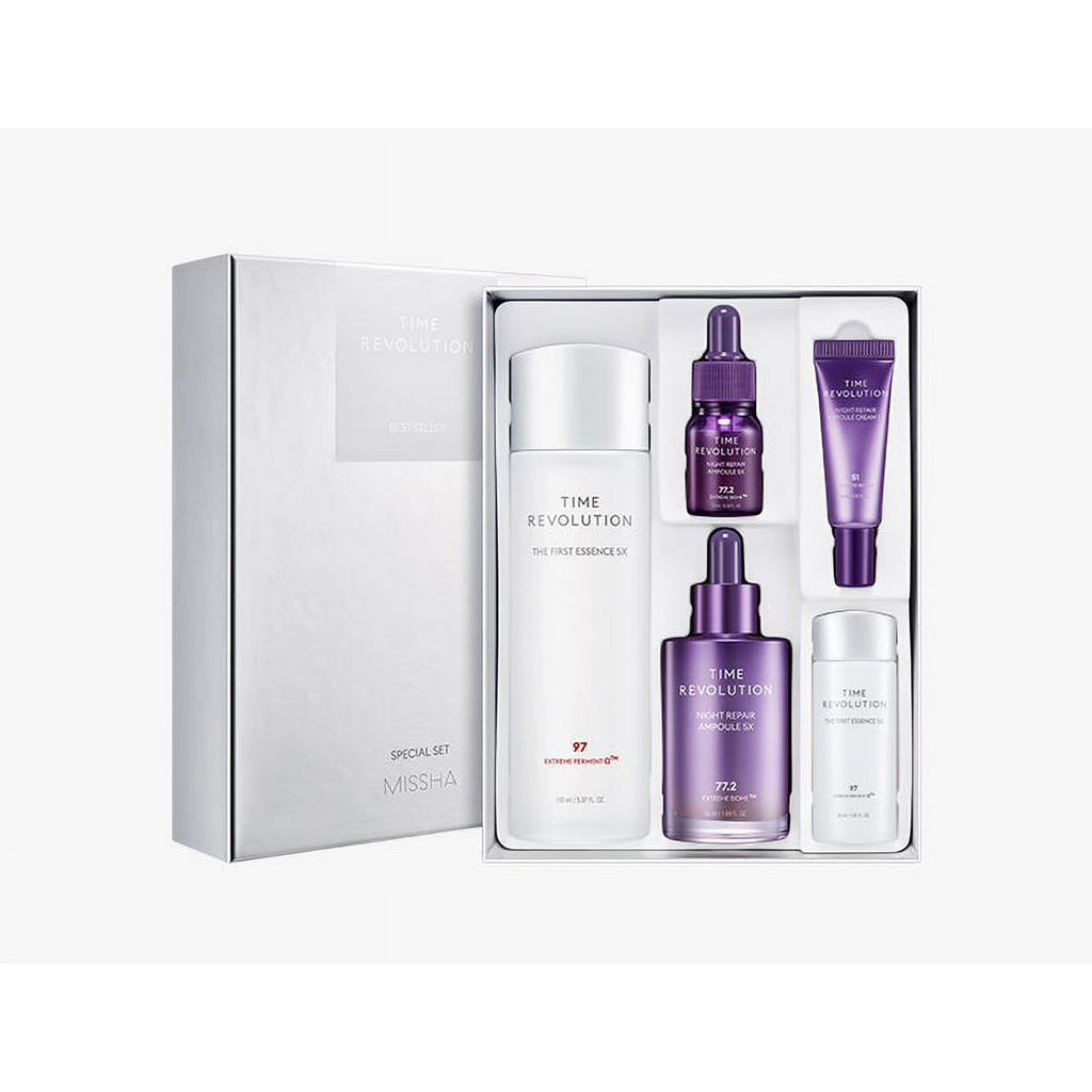 MISSHA - Time Revolution 5X Bestseller Special Set (Essence 150ml, Ampoule 50ml; (Gift) Essence 30ml, Ampoule 10ml, Cream 10ml) - 1set(5pcs)