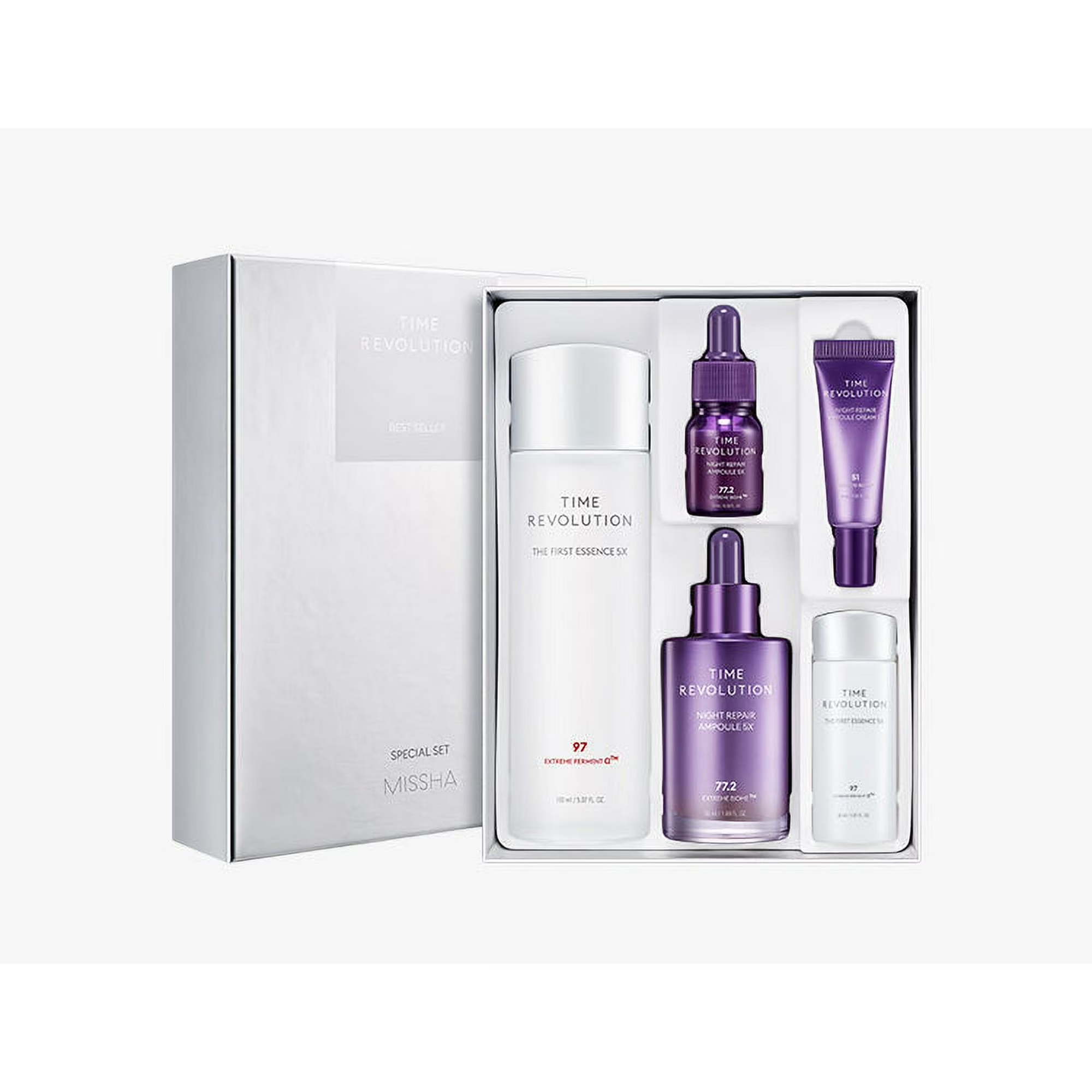 MISSHA - Time Revolution 5X Bestseller Special Set (Essence 150ml, Ampoule 50ml; (Gift) Essence 30ml, Ampoule 10ml, Cream 10ml) - 1set(5pcs)