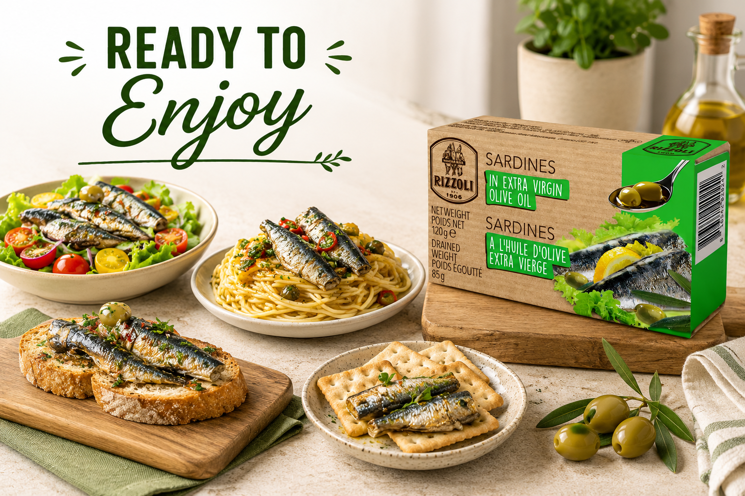 Rizzoli Sardines in Extra Virgin Olive Oil, 2-Pack Canned Sardines, Imported Italian Sardines, Ready to Eat Seafood