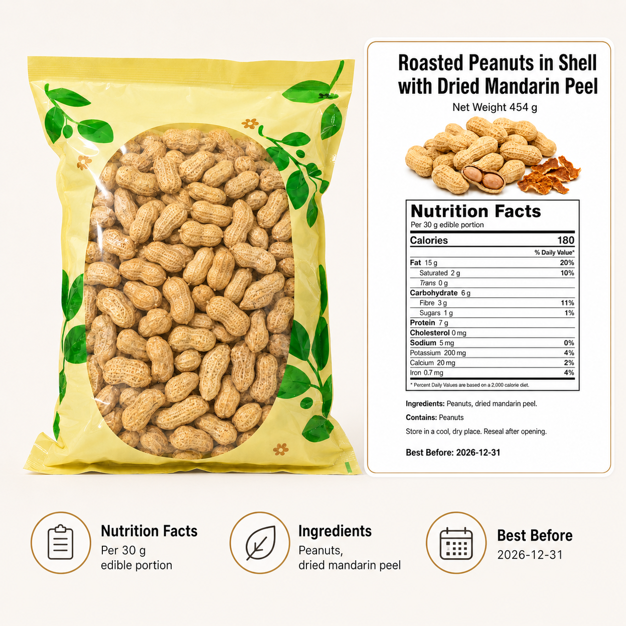 Roasted Peanuts in Shell with Dried Mandarin Peel, 454 g