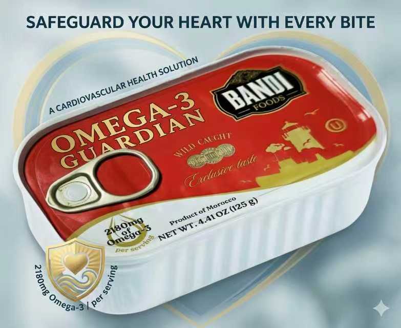 BANDI FOODS Sardines in Tomato Sauce – Wild Caught, 2180mg Omega-3 per Serving, Exclusive Taste, Product of Morocco, Net Wt. 4.41 oz (125 g), Best Before Dec 31, 2027