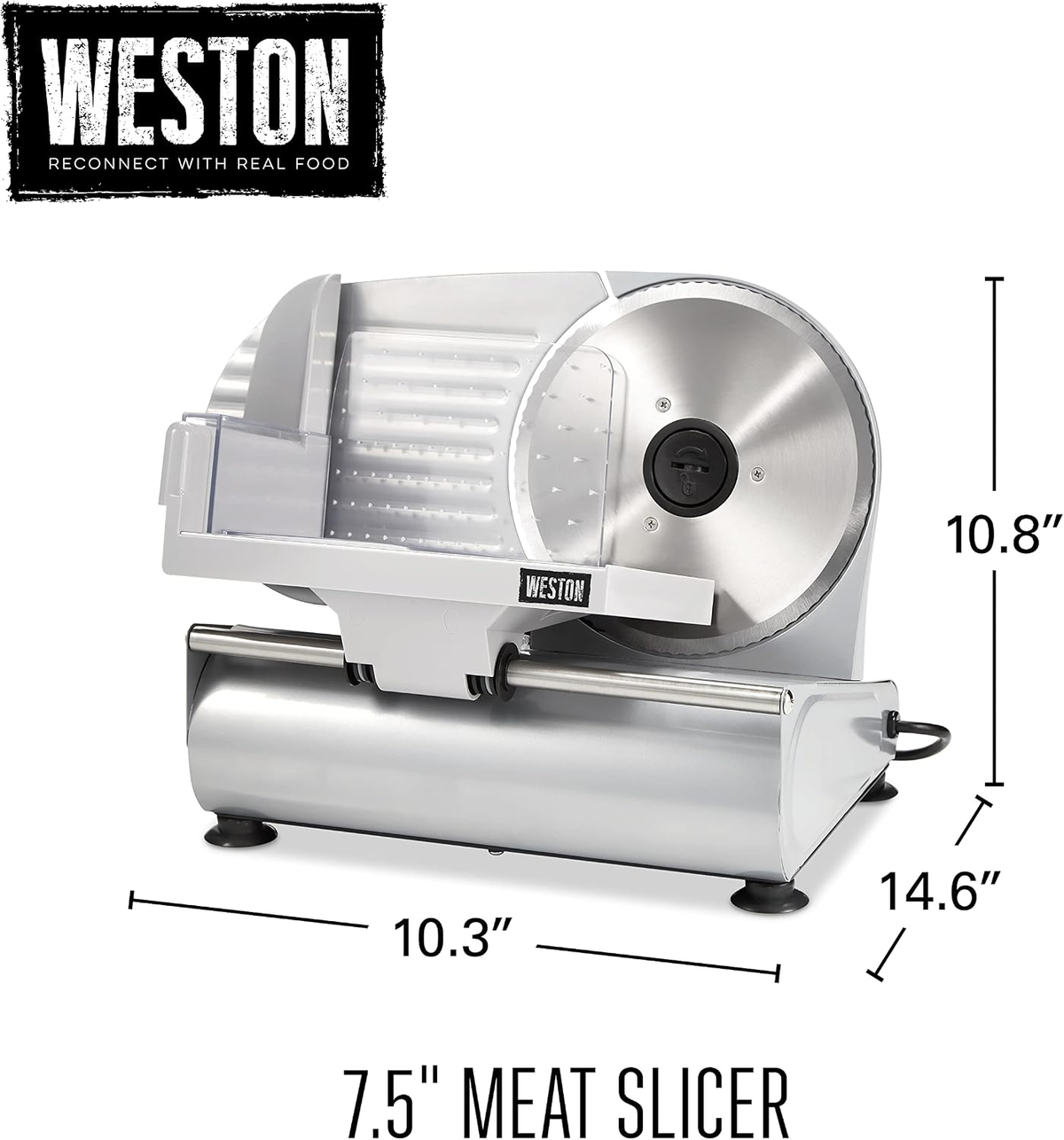 Weston Electric Meat Slicer, 7.5-Inch Stainless Steel Blade, Adjustable Thickness, 200W – Silver (61-0750-W)