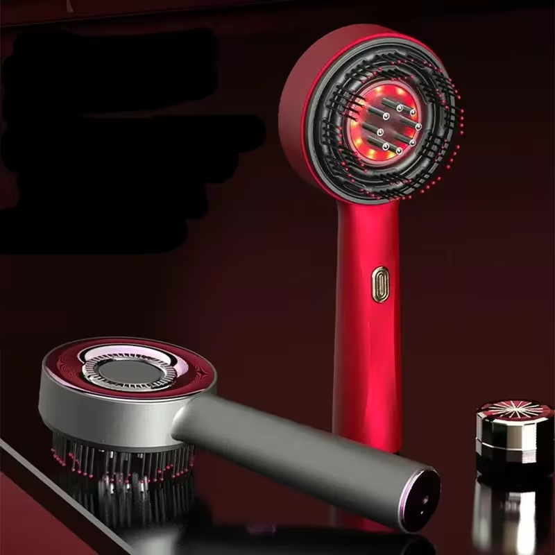 Neighbor Buy Rechargeable Scalp Massage Comb with 6mL Liquid Applicator, 630nm Red Light & 3 Massage Modes - Red