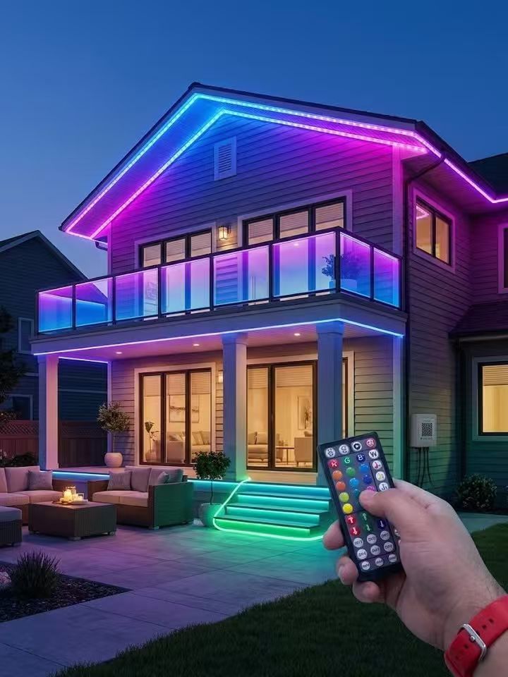 60ft Outdoor RGB LED Strip Lights with Bluetooth App Control, Remote & Music Sync
