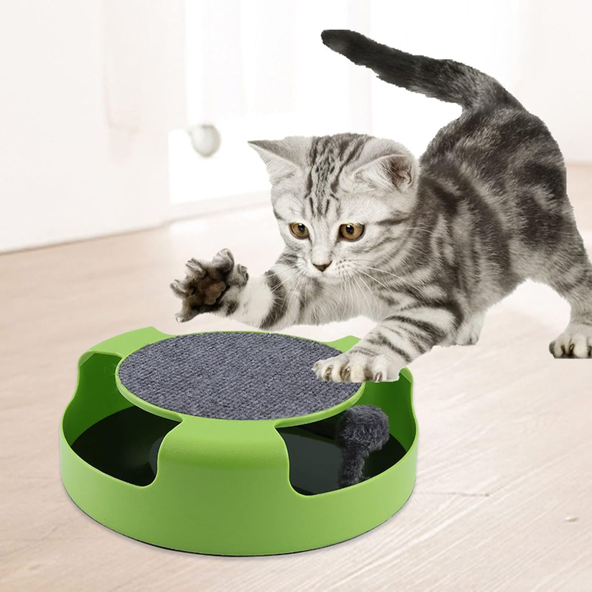 2-in-1 Interactive Cat Toy with Rotating Mouse & Scratching Pad