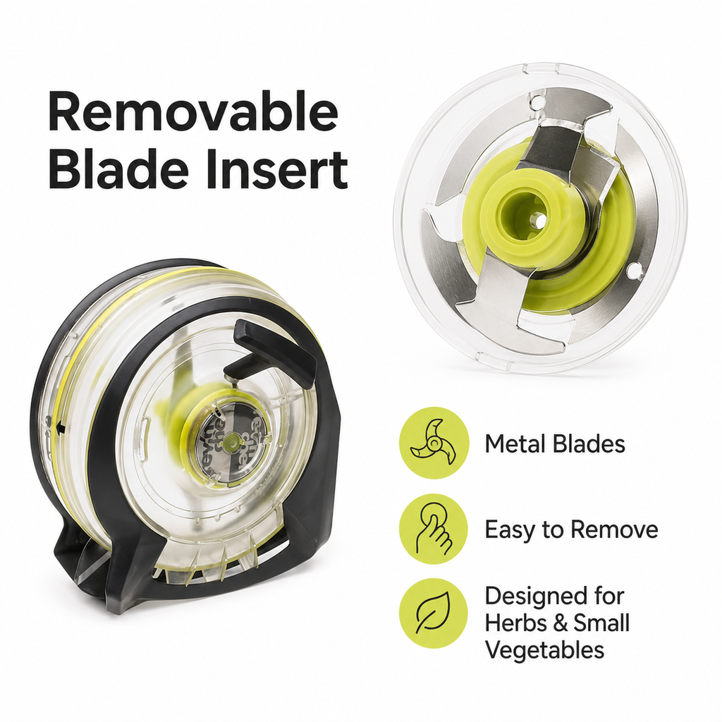Manual Pull-Cord Herb Chopper with Removable Metal Blades, Optional Fruit Peeler