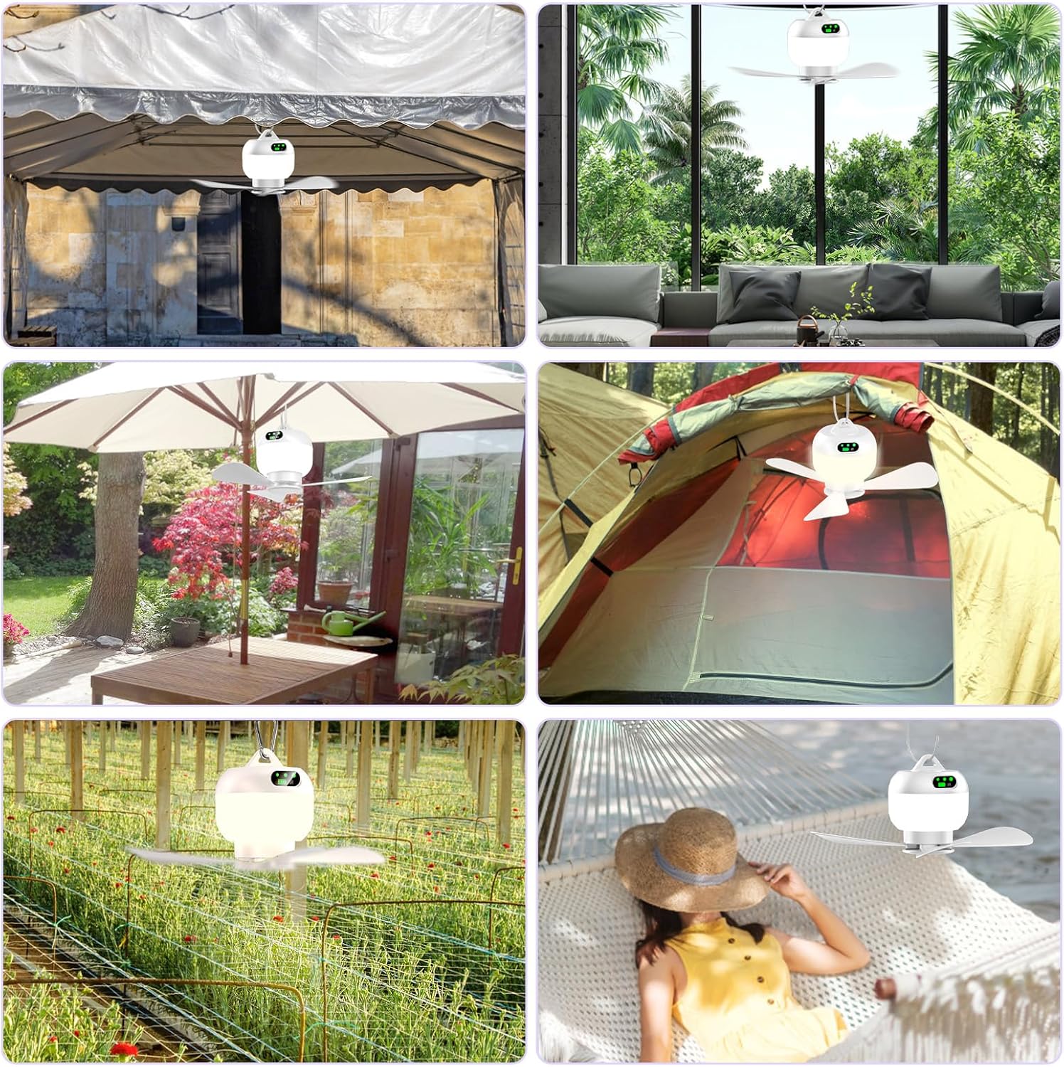 Small Portable Ceiling Fans with Remote Control, Outdoor Mini Tent Fan Rechargeable Camping Fan for Tents, 8000mAh Battery Powered Canopy Fan Light for Gazebo, Umbrella, Patio, RV