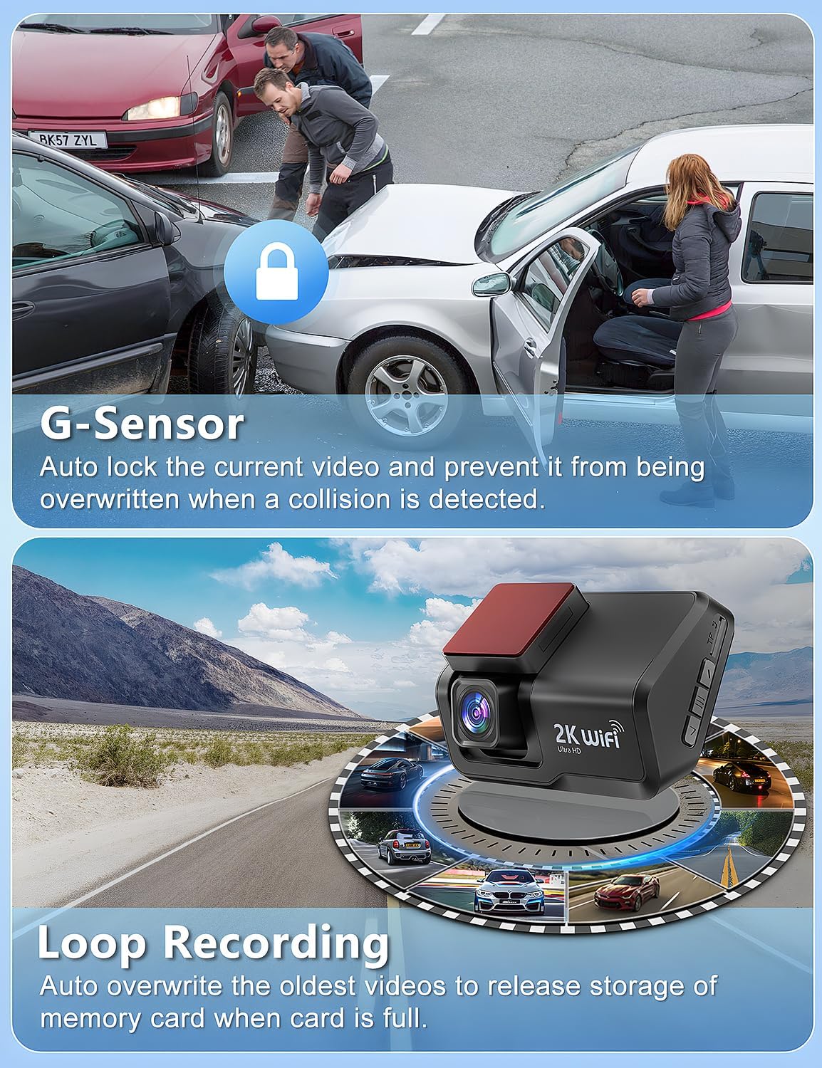 Dash Cam for Cars, 2K Car Camera with WiFi, Front Dash Camera for Cars, Otovoda Mini Dash Cam with Super Night Vision, 24 Hours Parking Monitor Dashcams, Loop Recording, WDR, G-Sensor