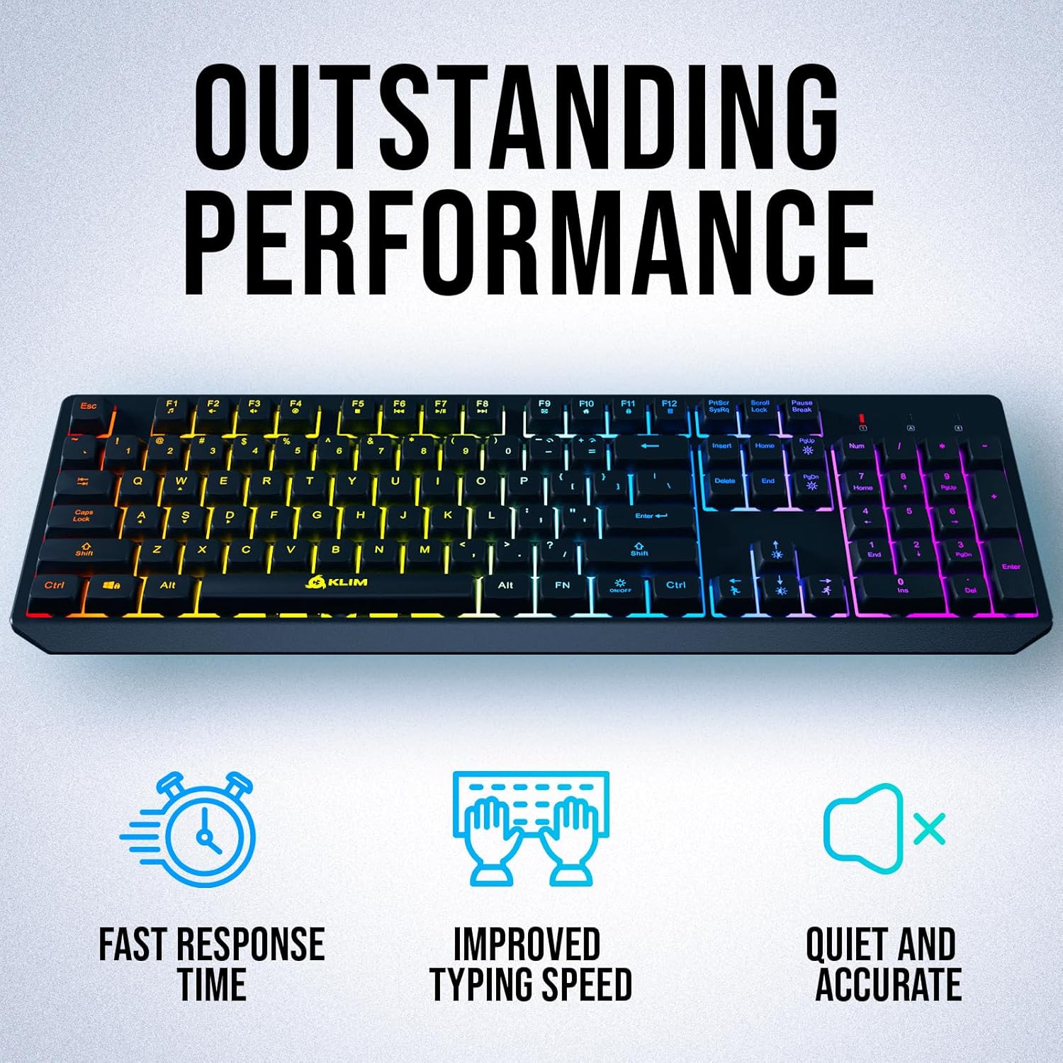 KLIM Chroma Wireless Gaming Keyboard RGB New - Long-Lasting Rechargeable Battery - Quick and Quiet Typing - Water Resistant Backlit Wireless Keyboard for PC PS5 PS4 Mac - Black