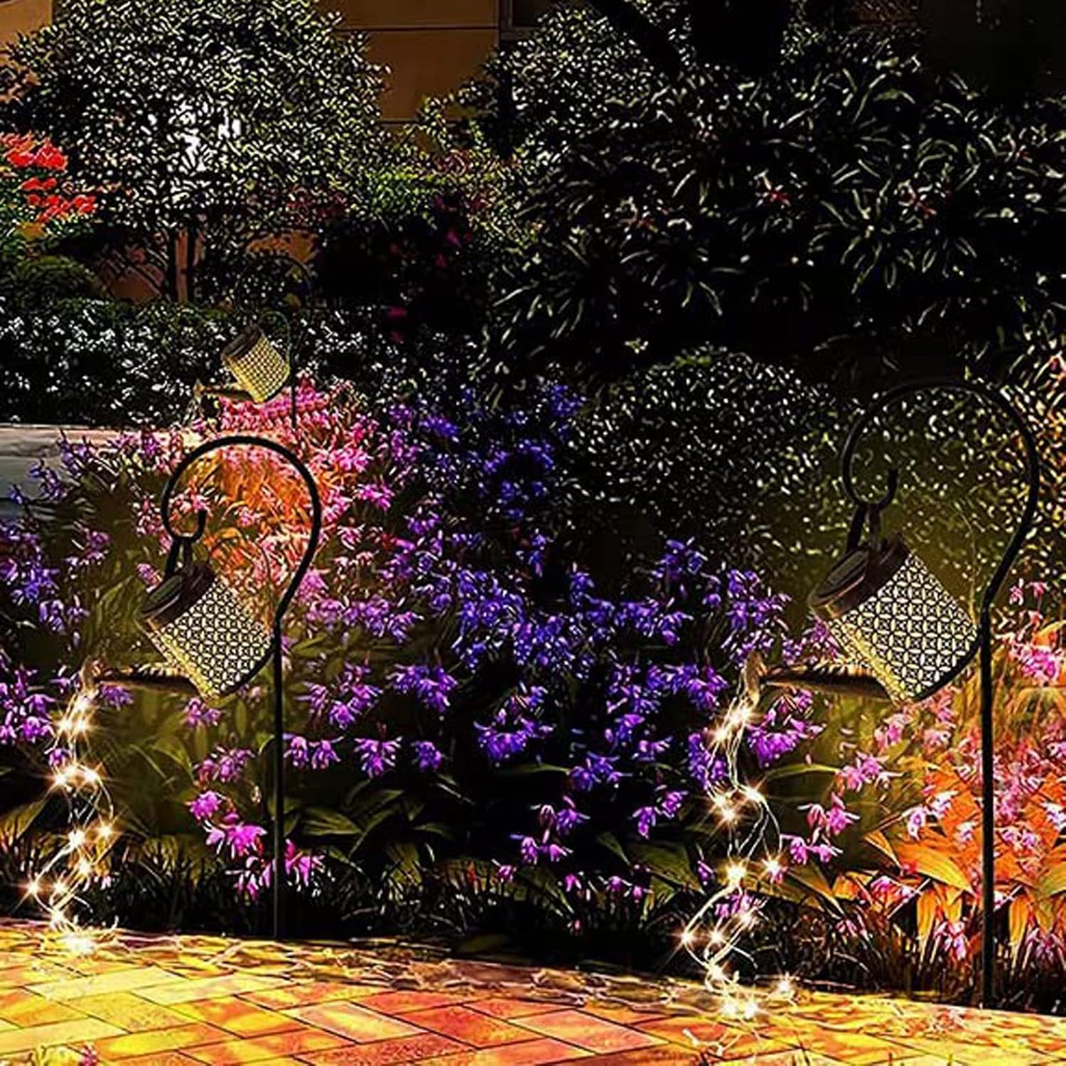 Solar Watering Can Light and Lantern - Hanging Waterproof Outdoor Shower Garden Light for Pathway, Yard, Lawn, Patio, Landscape Decor (With Bracket)
