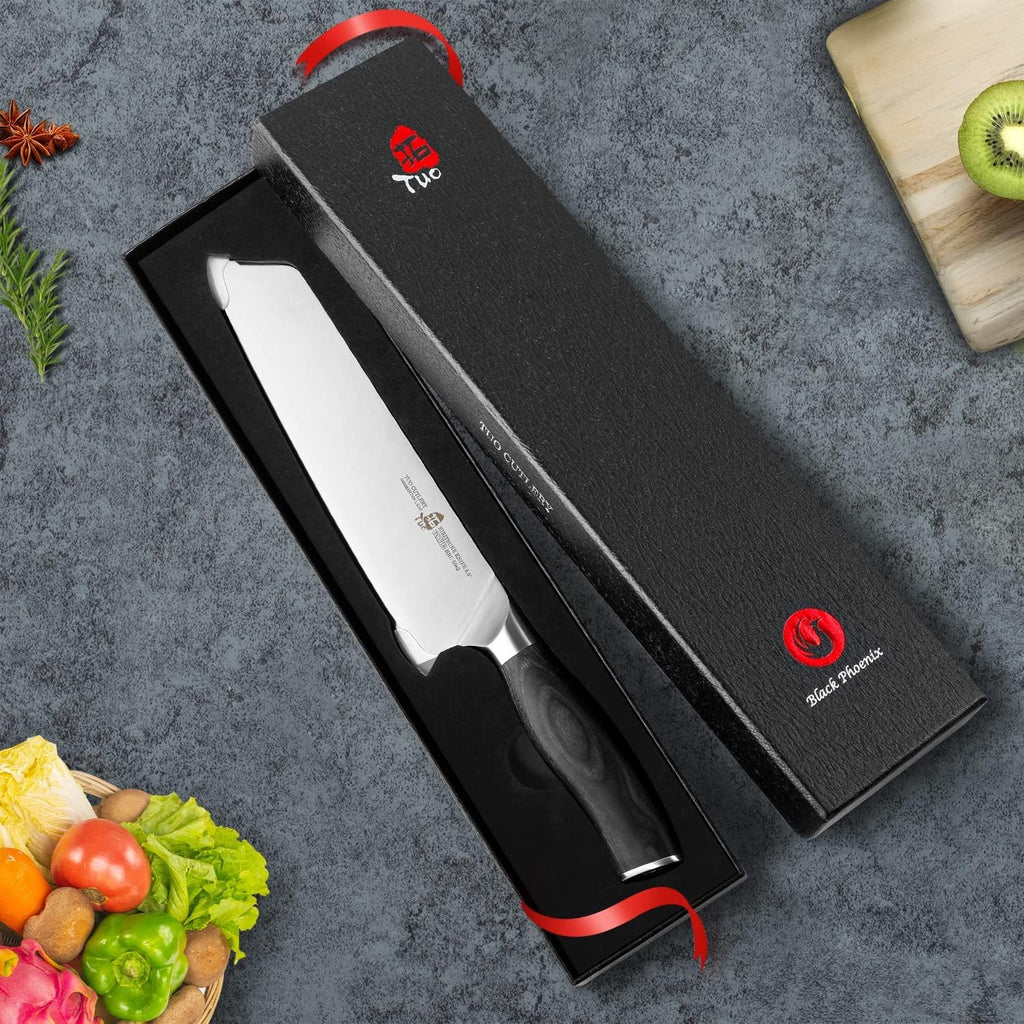 TUO Kiritsuke Knife 8.5 inch Vegetable Cleaver Kitchen Knife Ultra Sharp Knife, German High Carbon Stainless Steel, Ergonomic Pakkawood Handle Gift Box, Fiery Phoenix Series - Black