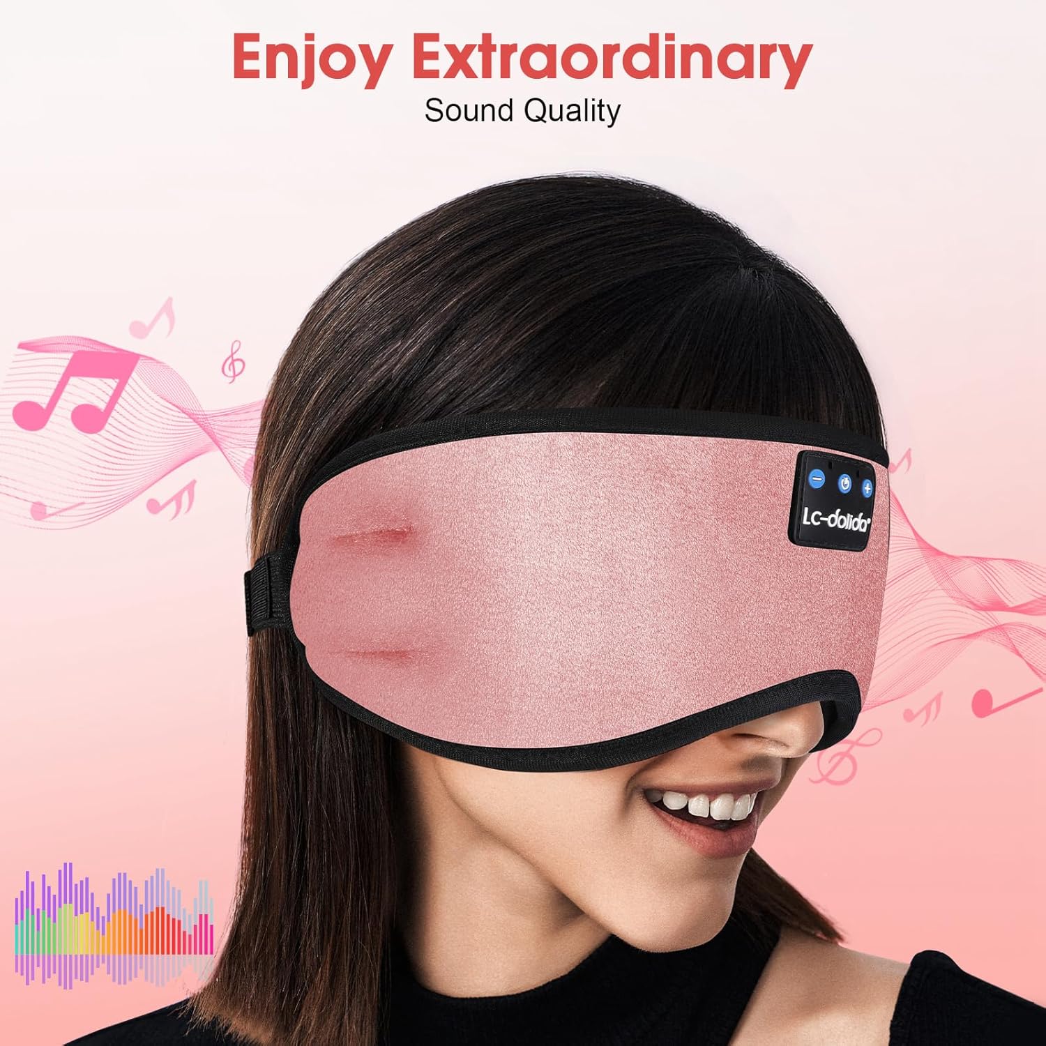Sleep Headphones Bluetooth 5.4 Eye Mask Sleeping Headphones, Wireless Eye Mask Sleep Earbuds Built-in MIC Women Office Air Travel Cool Tech Gadgets Unique Gifts Pink