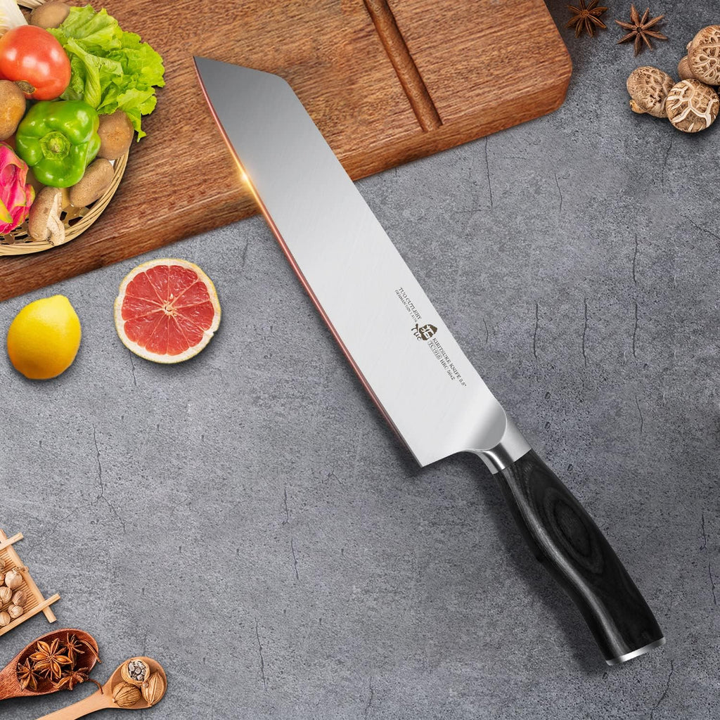 TUO Kiritsuke Knife 8.5 inch Vegetable Cleaver Kitchen Knife Ultra Sharp Knife, German High Carbon Stainless Steel, Ergonomic Pakkawood Handle Gift Box, Fiery Phoenix Series - Black