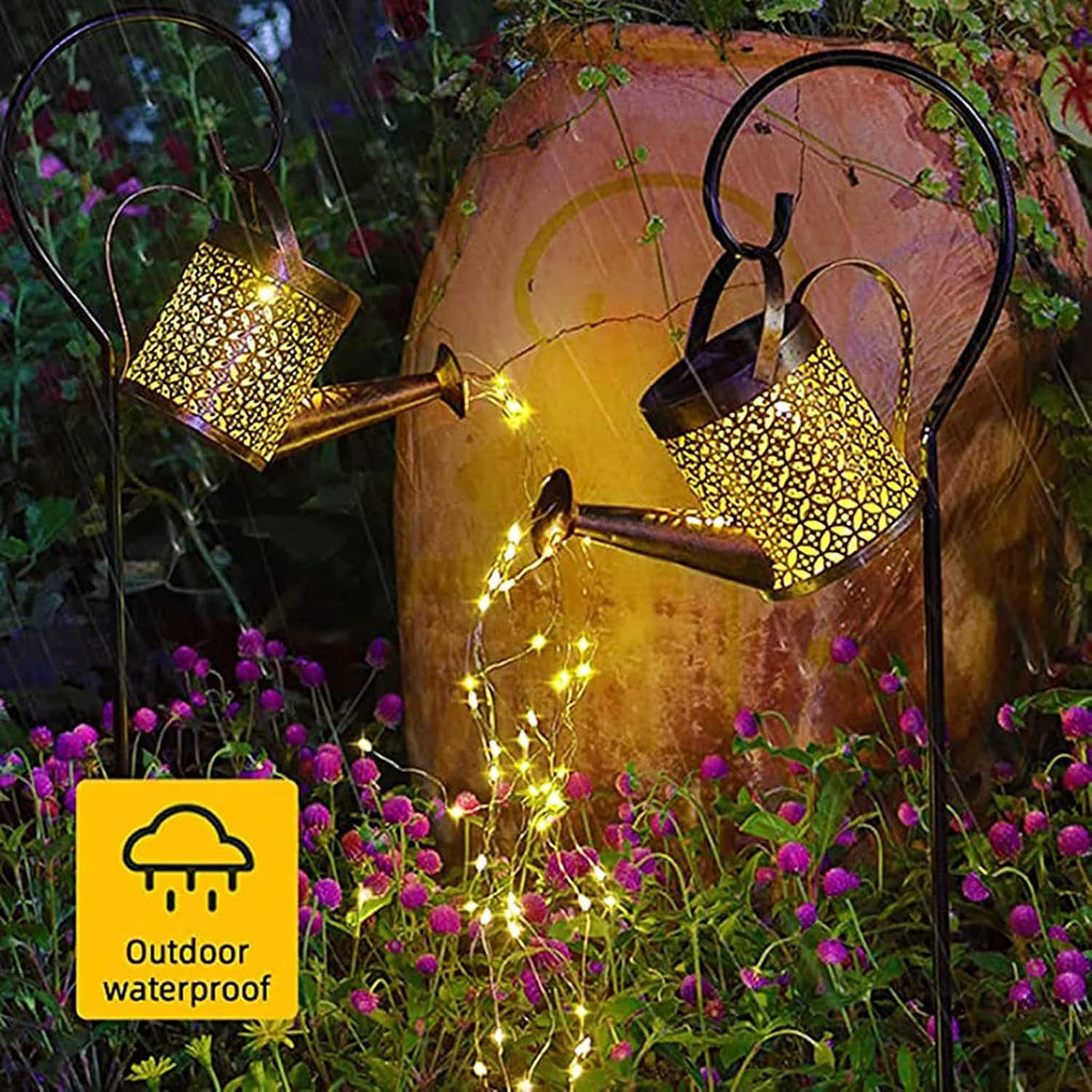 Solar Watering Can Light and Lantern - Hanging Waterproof Outdoor Shower Garden Light for Pathway, Yard, Lawn, Patio, Landscape Decor (With Bracket)