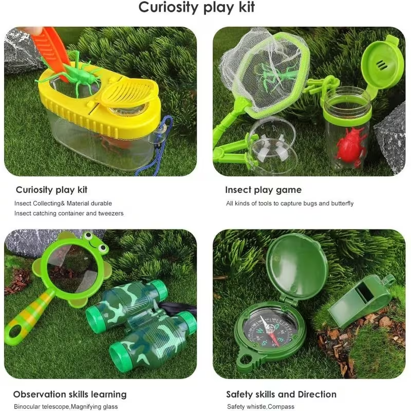 Kids Insect Catching Kit 19PCS Outdoor Explorer Set with Binoculars, Bug Catcher, Magnifier & Backpack