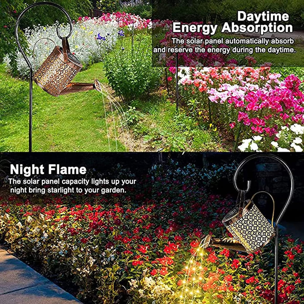 Solar Watering Can Light and Lantern - Hanging Waterproof Outdoor Shower Garden Light for Pathway, Yard, Lawn, Patio, Landscape Decor (With Bracket)