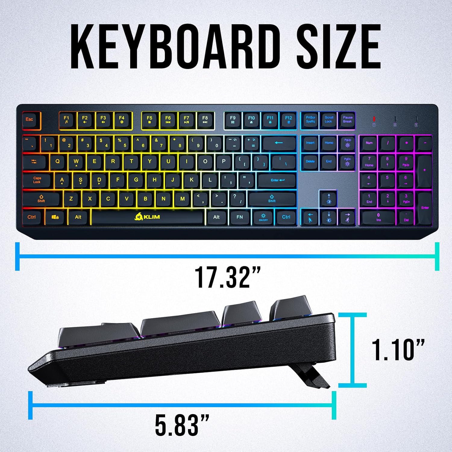 KLIM Chroma Wireless Gaming Keyboard RGB New - Long-Lasting Rechargeable Battery - Quick and Quiet Typing - Water Resistant Backlit Wireless Keyboard for PC PS5 PS4 Mac - Black