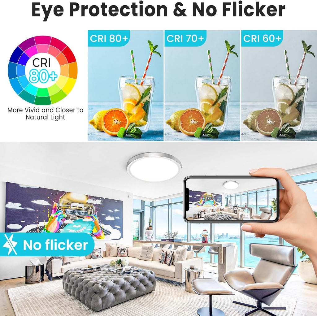 28W LED Flush Mount Ceiling Light, 3200LM Ultra Bright Round Ceiling Lamp, 3 Color Temperature Selectable 3000K/4000K/6500K, 25,000 Hours Lifespan Modern Low Profile Light Fixture for Bedroom Kitchen Bathroom Hallway