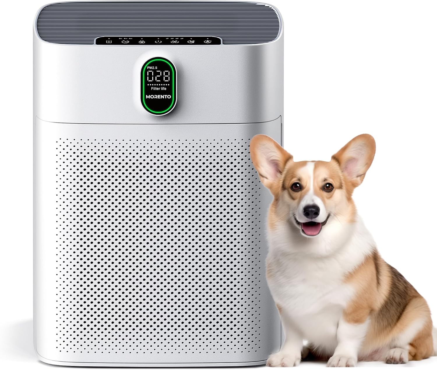 MORENTO Air Purifiers for Home Large Room up to 1076 Sq Ft with PM 2.5 Display Air Quality Sensor for Pet Hair, Double-Sided Air Inlet, 24db, White, 1 Pack + 2 Pack Filters