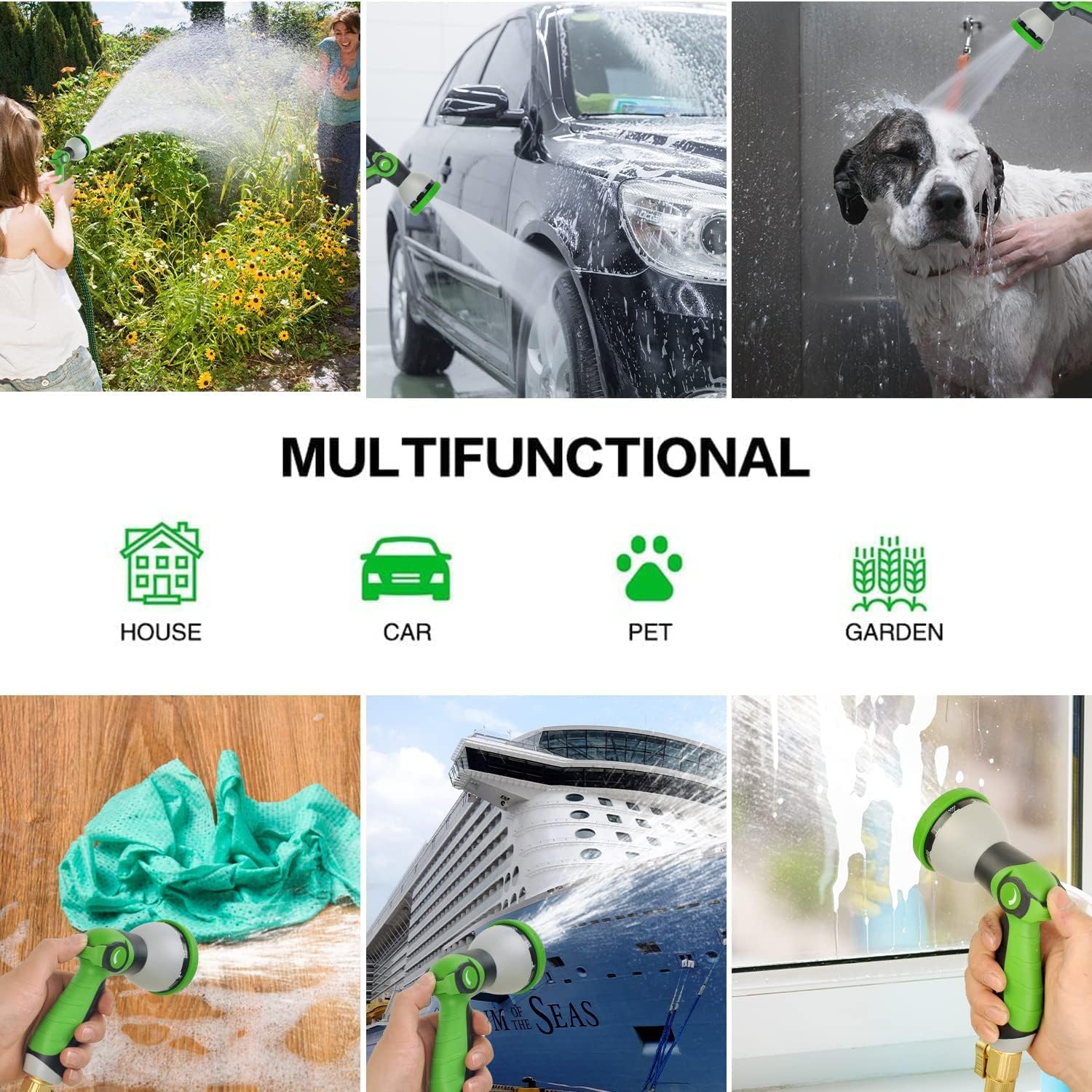 Upgrade Expandable Garden Hose Water Hose with 10-Function High-Pressure Spray Nozzle, Heavy Duty Flexible Hose, 3/4"" Solid Brass Fitting (150ft)